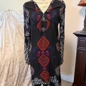 Free People Black Dress with Red and Purple Accents
